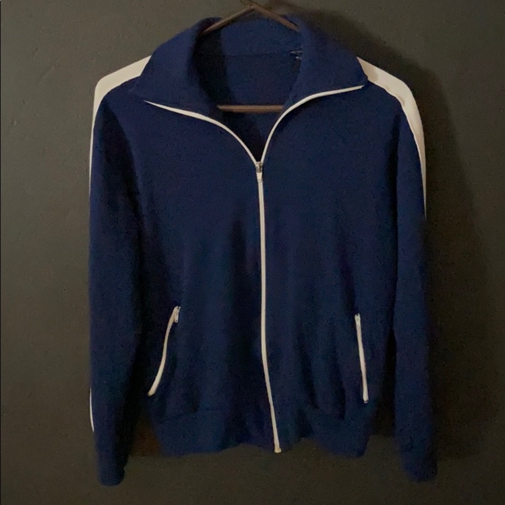 Vintage Navy Blue Zip-Front Track Jacket